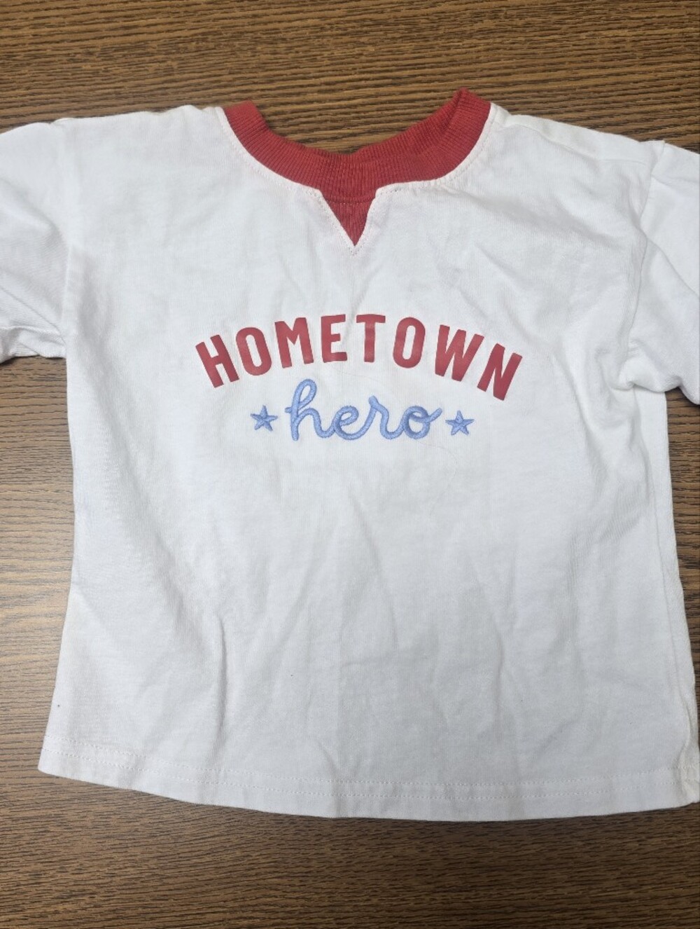 Cat & Jack White Tee with Red Trim and Blue 'Hometown Hero' Graphic Sz 18 Mo